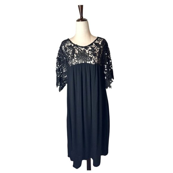 Lane Bryant Dress Women 18 Black Lace Crochet Gauze Swing Mini Whimsigoth Boho - Picture 2 of 14
